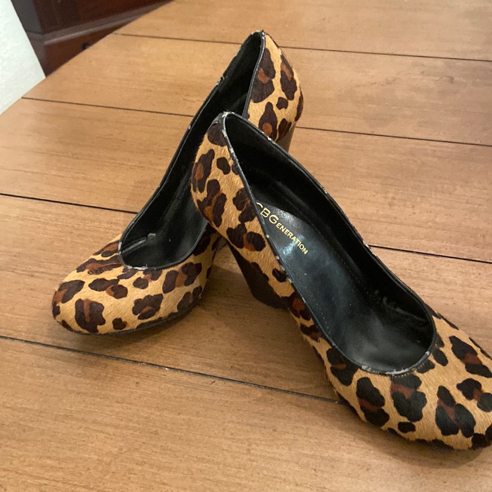 Leopard Print BCBG Calf Hair High Wedge Shoes
